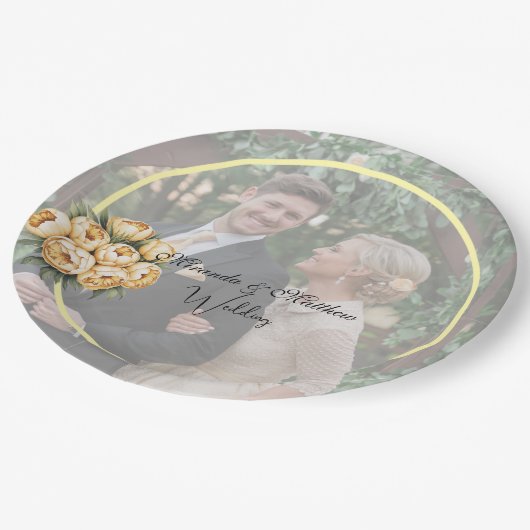 バターイエローローズブーケ結婚の写真 ペーパープレート (アングル)