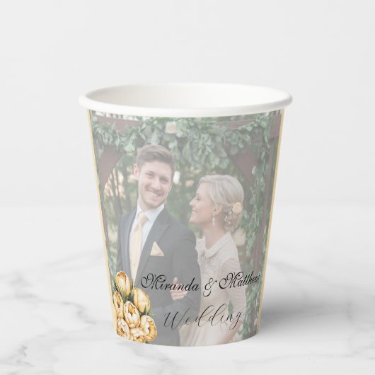 バターイエローローズブーケ結婚の写真 紙コップ (正面)