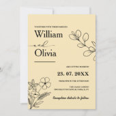 バターイエローワイルドフラワー結婚の写真 招待状 (正面)