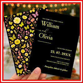バターイエローワイルドフラワー結婚ズ 招待状