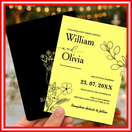 バターイエローワイルドフラワー結婚ズ 招待状