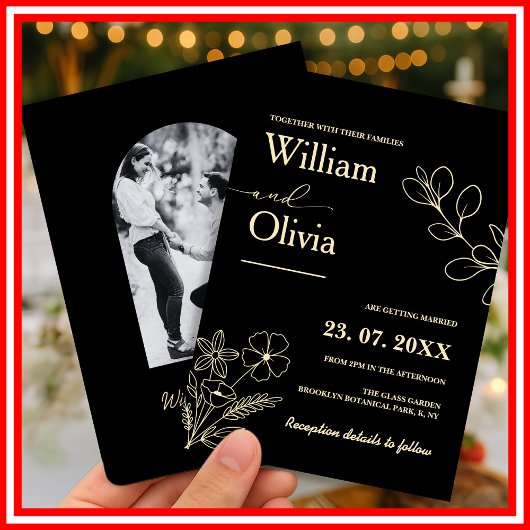 バターイエローワイルドフラワー結婚式招待状 招待状