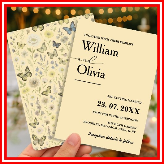 バターイエローワイルドフラワー結婚式招待状 招待状
