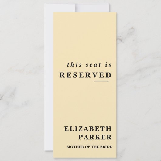 バターイエロー予約結婚席ラベル 招待状 (正面)