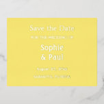 バターイエロー日付の保存 箔招待状ポストカード<br><div class="desc">バターイエロー日付フォイル招待状はがきを保存し、注文する前にオンラインのパーソナライズテンプレートを使用してポストカードの前面と背面をパーソナライズする。ハガキの前面には実在バターの黄色い色の金属箔の文字が施され、ハガキの背面には白い背景に黒いインクが施されている。レイアウトを変更したい場合カスタマイズや、のデザイン以外のイベントタイプのテンプレートに対しては結婚、デザインツールを使用して編集オプションの下にスクロールしクリックて、必要に応じて調整してから注文を行ってください。</div>