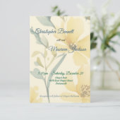 バターイエロー淡い色のブルーフローラ水彩 出欠カード (スタンド正面)