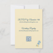 バターイエロー淡い色のブルーフローラ水彩 出欠カード (裏面)