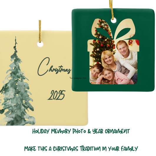 バターイエロー&グリーンウォーター色クリスマスツリー セラミックオーナメント