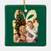 バターイエロー&グリーンウォーター色クリスマスツリー セラミックオーナメント (正面)