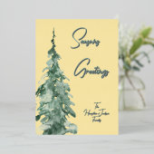 バターイエロー&グリーンウォーター色クリスマスツリー 箔シーズンカード (立ち正面)