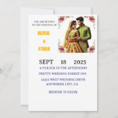 バターイエロー&グリーンエレガントフローラ 招待状 (正面)