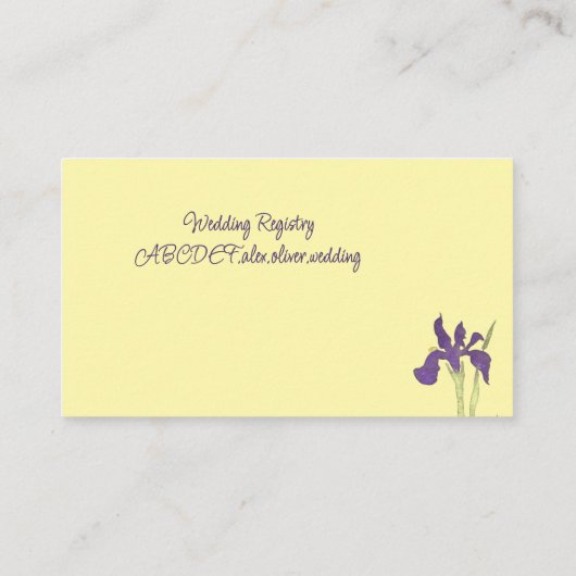 バターイエロー&パープルアイリスウォーターカラー結婚ズ エンクロージャーカード (裏面)