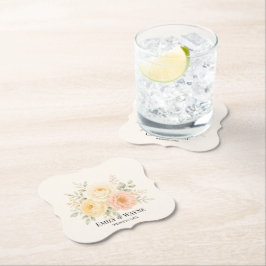 バターイエロー+ピーチ+アイボリーのフラワーの結婚式 ペーパーコースター