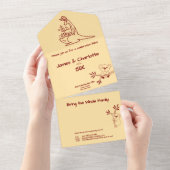 バターイエロー&レッドオーストラリア動物誕生日 オールインワン招待状 (貼ってはがせる)