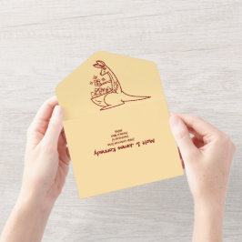 バターイエロー&レッドオーストラリア動物誕生日 オールインワン招待状