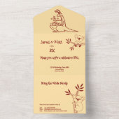 バターイエロー&レッドオーストラリア動物誕生日 オールインワン招待状 (内側)