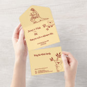 バターイエロー&レッドオーストラリア動物誕生日 オールインワン招待状 (貼ってはがせる)