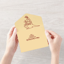 バターイエロー&レッドオーストラリア動物誕生日 オールインワン招待状