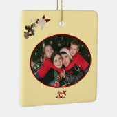 バターイエロー&深いレッドフローラフォトクリスマス セラミックオーナメント (右)