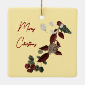 バターイエロー&深いレッドフローラフォトクリスマス セラミックオーナメント (裏面)