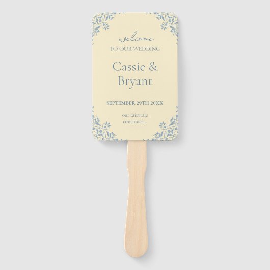 バターエレガントイエローヴィンテージ結婚式プログラムファン ハンドファン (正面)