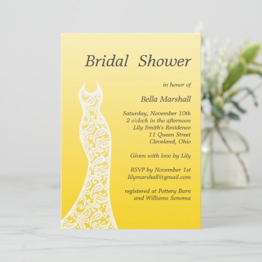 バターカグラデーションップイエローでのブライダルシャワー招待 招待状 (スタンド正面)