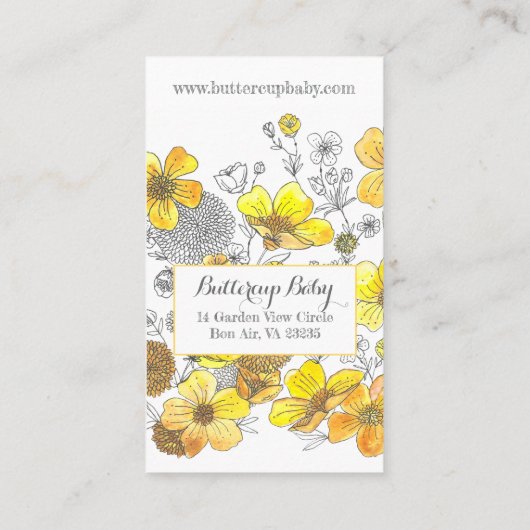バターカップと愛らしいグラウンドホッグイエローフローラ 名刺 (裏面)