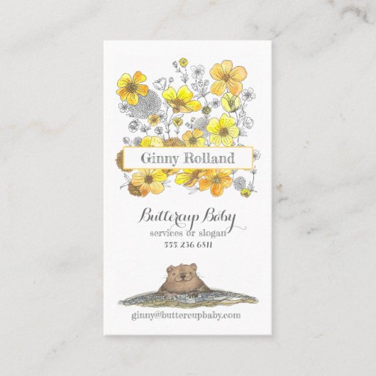 バターカップと愛らしいグラウンドホッグイエローフローラ 名刺 (正面)