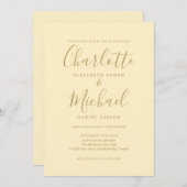 バターカップイエローと金ゴールドシグネチャー結婚ズ 招待状 (正面/裏面)