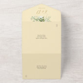 バターカップイエローと金ゴールドフローラモノグラム結婚ズ オールインワン招待状 (外側)