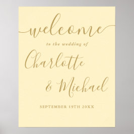 バターカップイエローと金ゴールド結婚の歓迎サイン ポスター