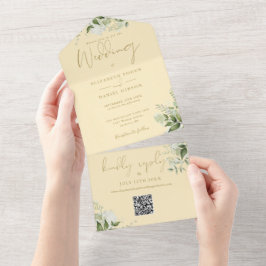 バターカップイエローグリーンナリ- ウェディングモノグラムQRコード オールインワン招待状