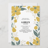 バターカップイエローモダンフローラブライダルシャワー 招待状 (正面)