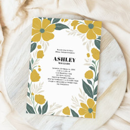 バターカップイエローモダンフローラブライダルシャワー 招待状
