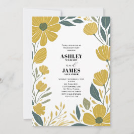 バターカップイエローモダンフローラ婚約パーティ 招待状