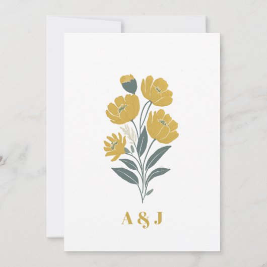 バターカップイエローモダンフローラ婚約パーティ 招待状 (裏面)