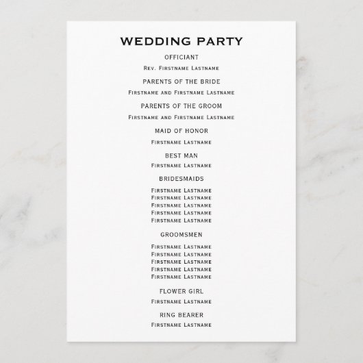 バターカップイエローモダンフローラ結婚ズの式典 プログラム (裏面)