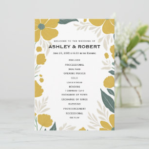 バターカップイエローモダンフローラ結婚ズの式典 プログラム