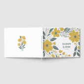 バターカップイエロー金ゴールドモダンフローラ結婚ズ ゲストブック (全面)