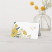 バターカップイエロー金ゴールドモダンフローラ結婚ズ プレイスカード (裏面)