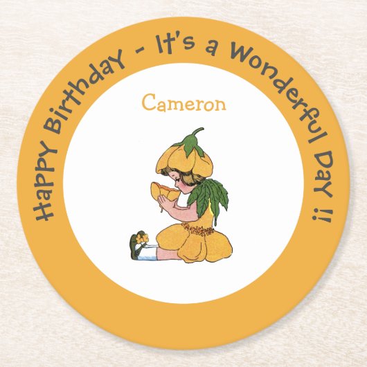 バターカップチャイルドフラワーお洒落パーティーコレクション ラウンドペーパーコースター (正面)