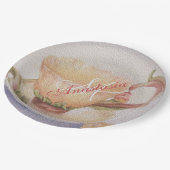 バターカップティーカップモノグラムパーティー ペーパープレート (アングル)