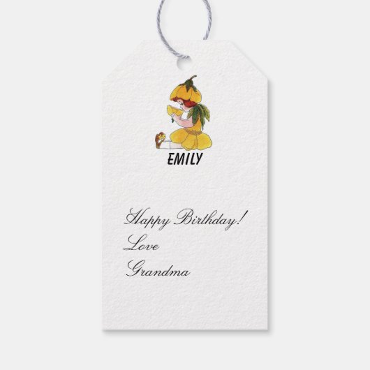 バターカップフラワーチャイルドおもしろいキュート小さな女の子 ギフトタグ (裏面)