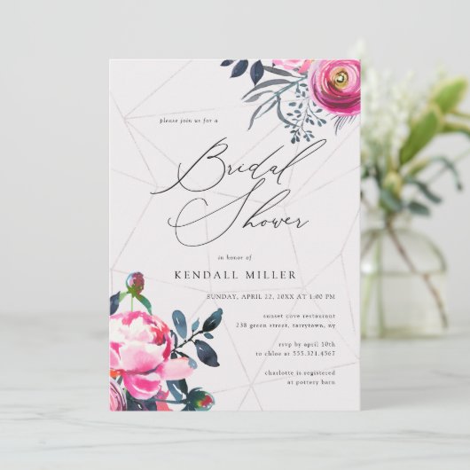 バターカップフローラ水彩ジオブライダルシャワー 招待状 (スタンド正面)