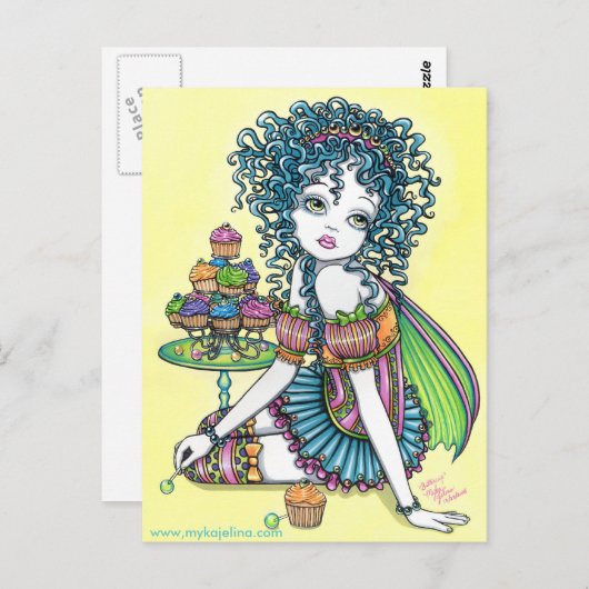 バターカップ妖精カップケーキアート葉書 ポストカード (正面/裏面)