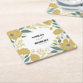 バターカップ黄モダンフローラ結婚ズ スクエアペーパーコースター (アングル)