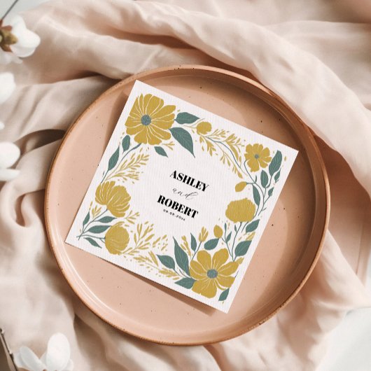 バターカップ黄モダンフローラ結婚ズ スタンダードカクテルナプキン