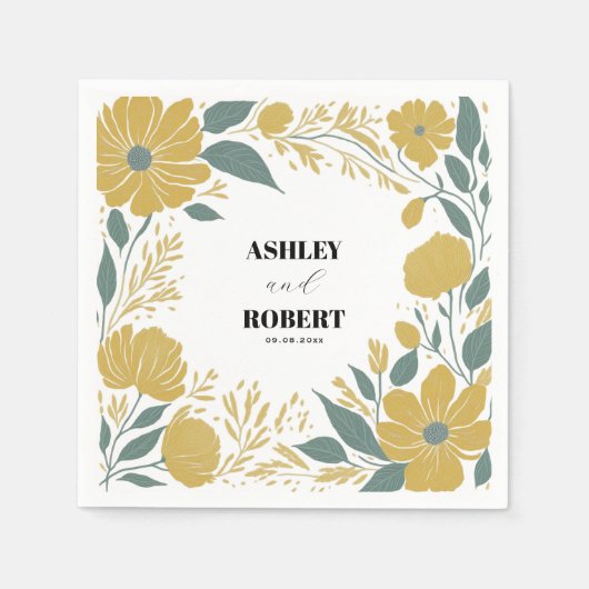 バターカップ黄モダンフローラ結婚ズ スタンダードカクテルナプキン (正面)