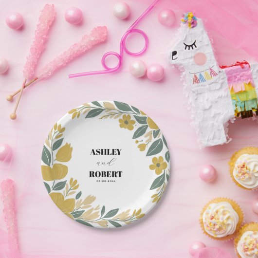 バターカップ黄モダンフローラ結婚ズ ペーパープレート (パーティー)