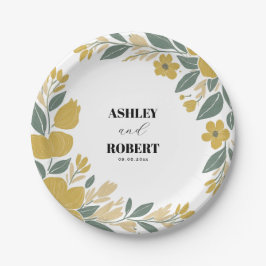 バターカップ黄モダンフローラ結婚ズ ペーパープレート